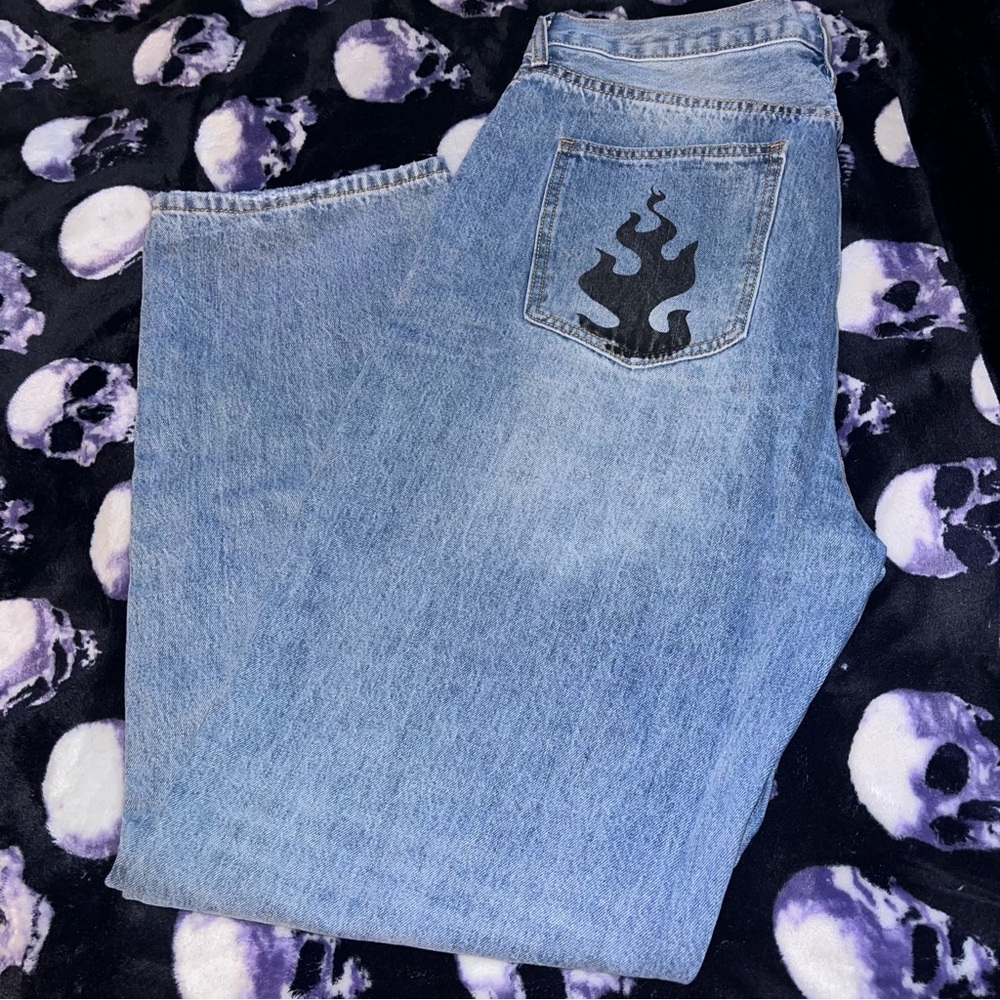 Rue21 High Waist Straight Leg Jeans with Flame Detail